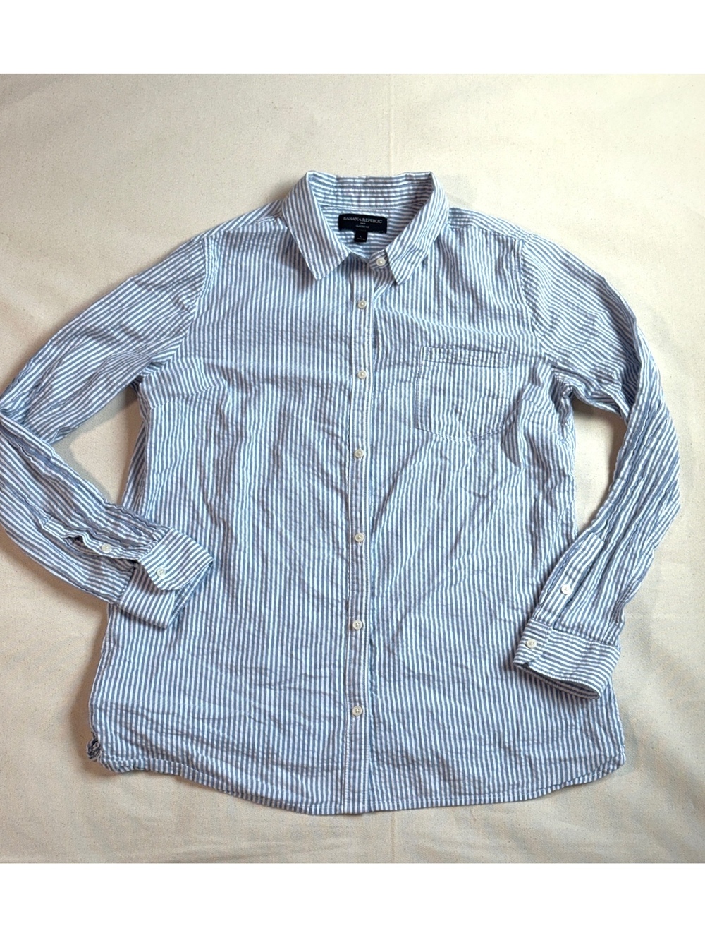 Banana Republic Classic Fit Blue White Striped Cotton Shirt Large Preppy - Picture 2 of 7